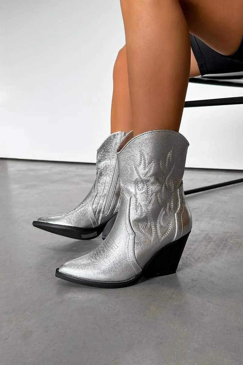 DENVER Western Cowboy Boots - Silver