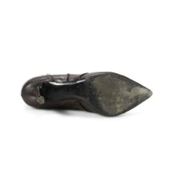 Dior Chocolate Brown Leather Ankle Boots with Chrome Grommet, Ankle Straps, and 3" Heels