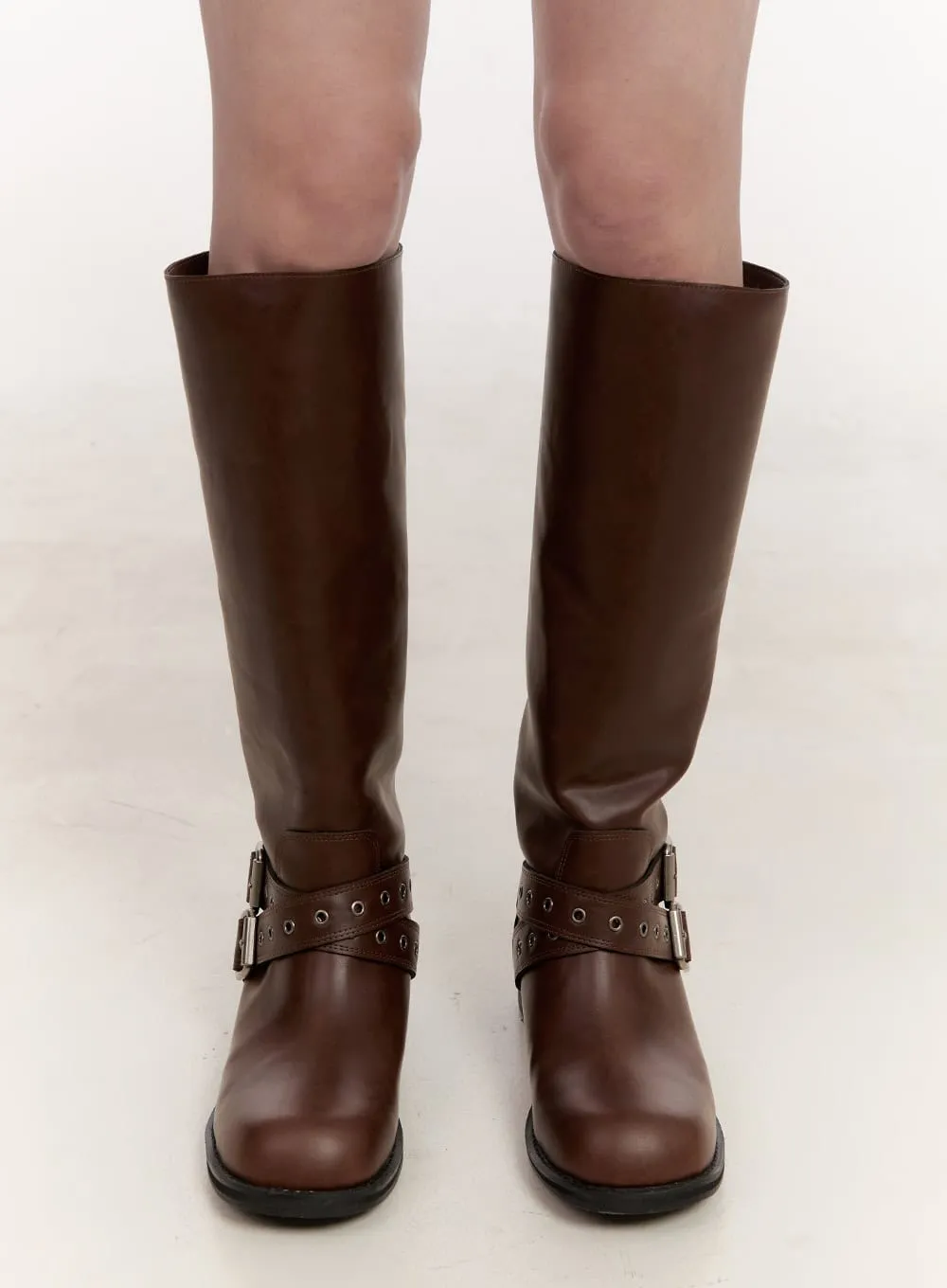 Double Buckle Knee-High Boots CJ531