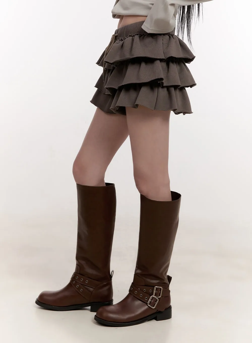 Double Buckle Knee-High Boots CJ531