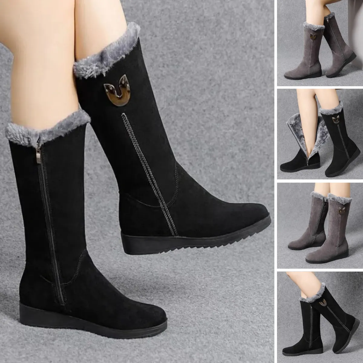 Elegant Suede Flat Ankle Boots with Zipper and Wool for Women | Perfect for Casual Days