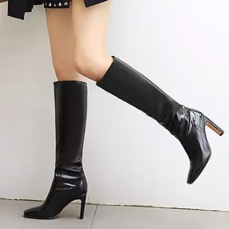 Fashion knee high dress boots with square toe