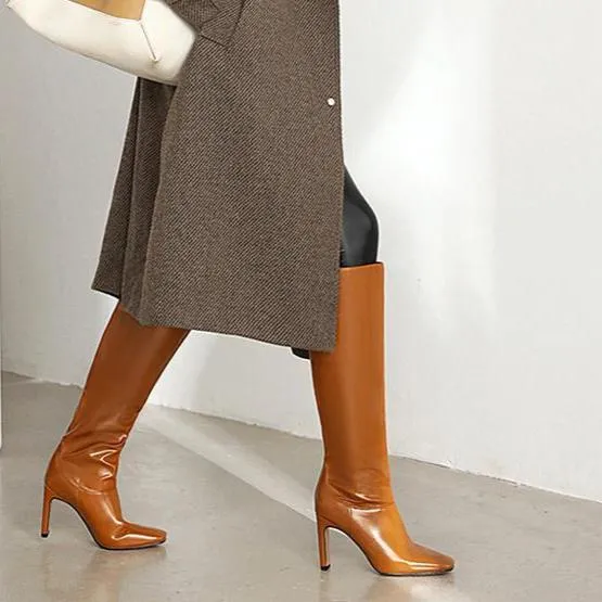 Fashion knee high dress boots with square toe