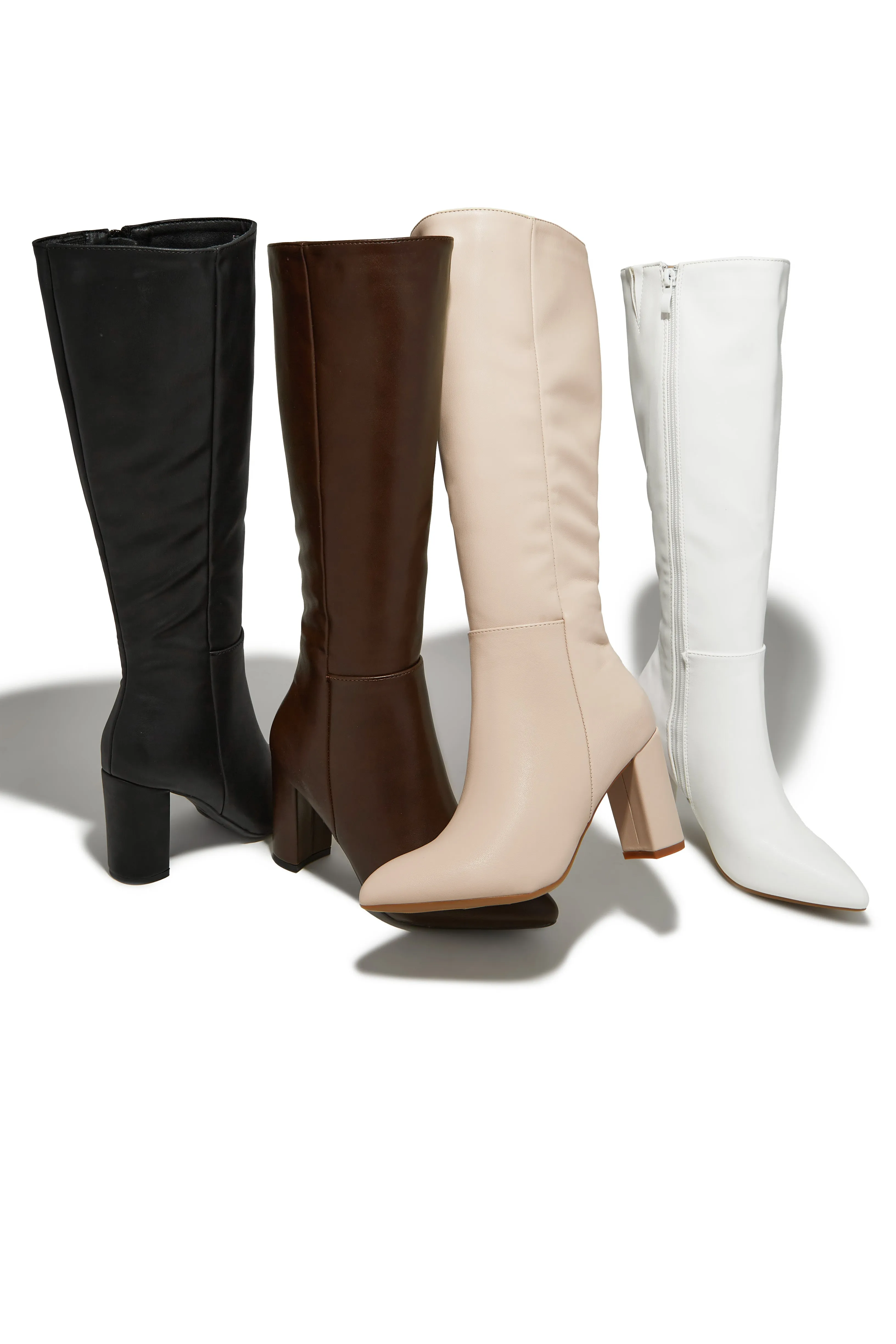 Fine Time Block Heel Knee High Boots - White