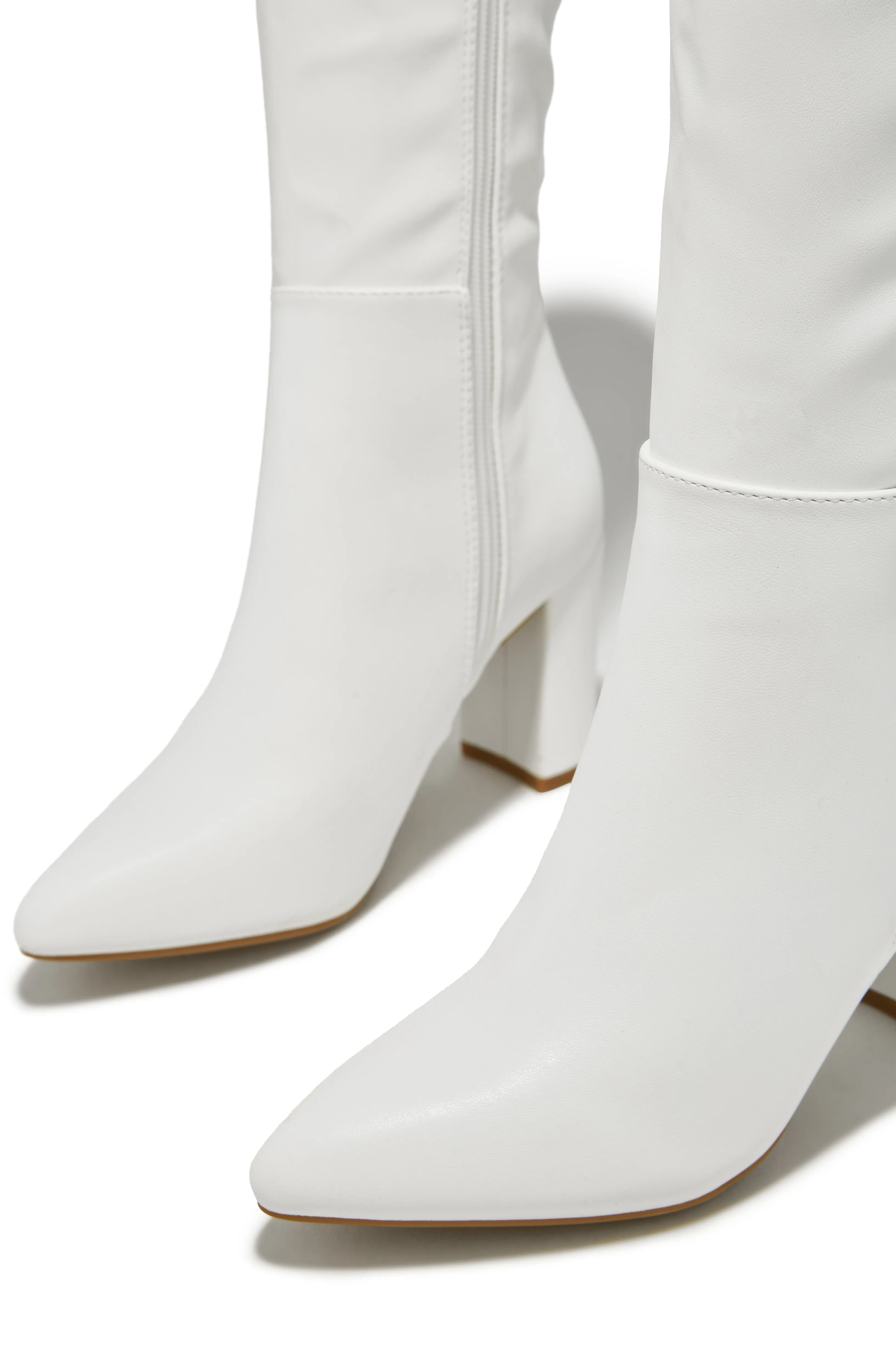 Fine Time Block Heel Knee High Boots - White
