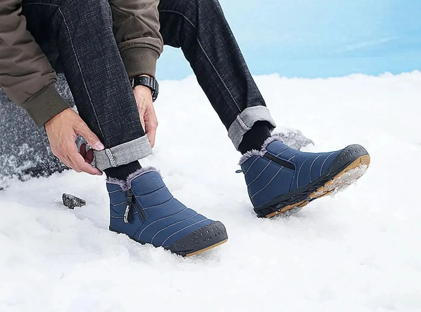 FitVille Men's Retro Round Toe Snow Boots
