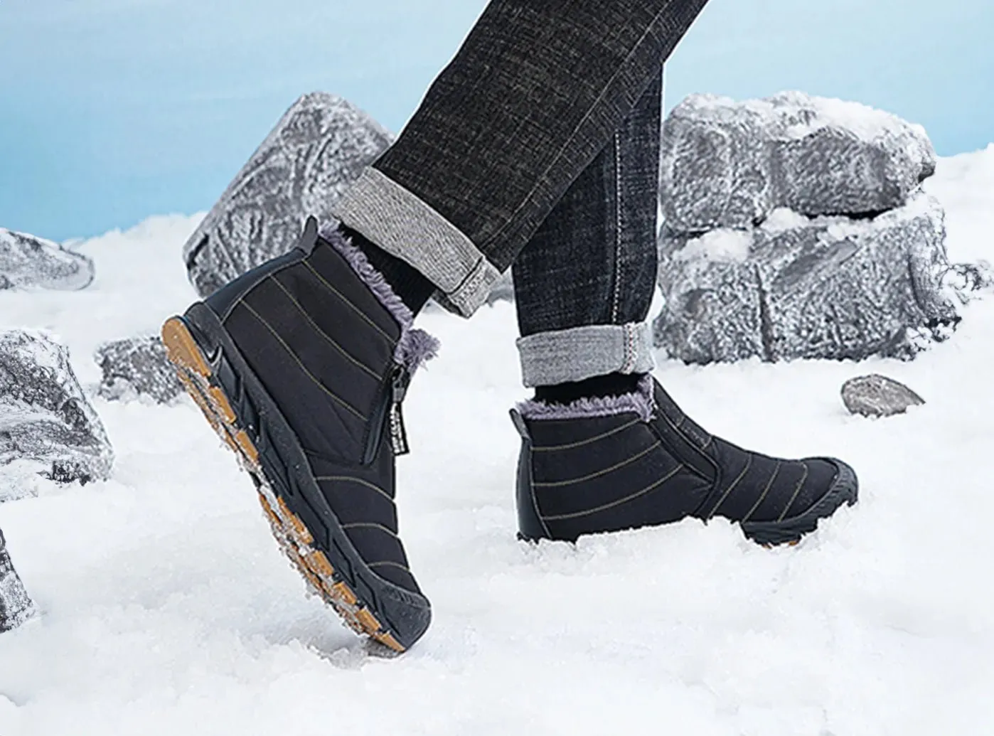 FitVille Men's Retro Round Toe Snow Boots