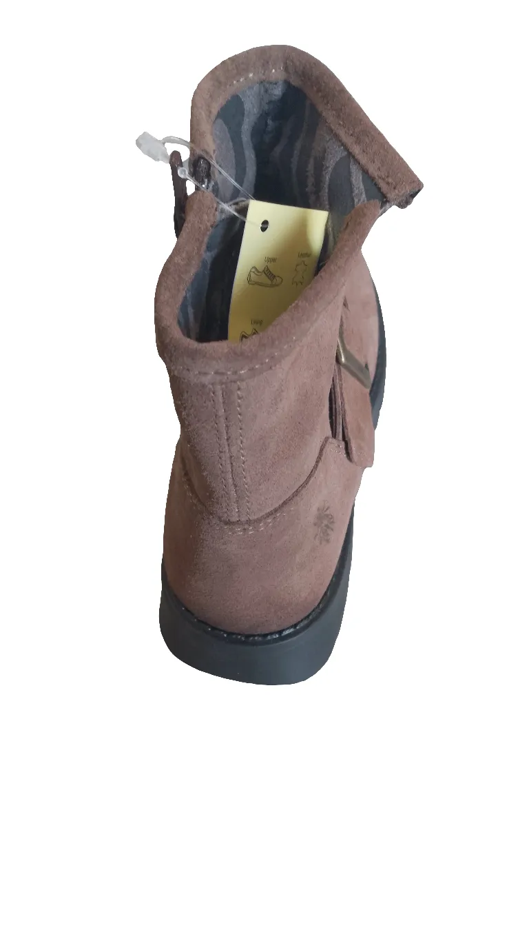 Fly London Rily Ankle Boot in Taupe Suede.