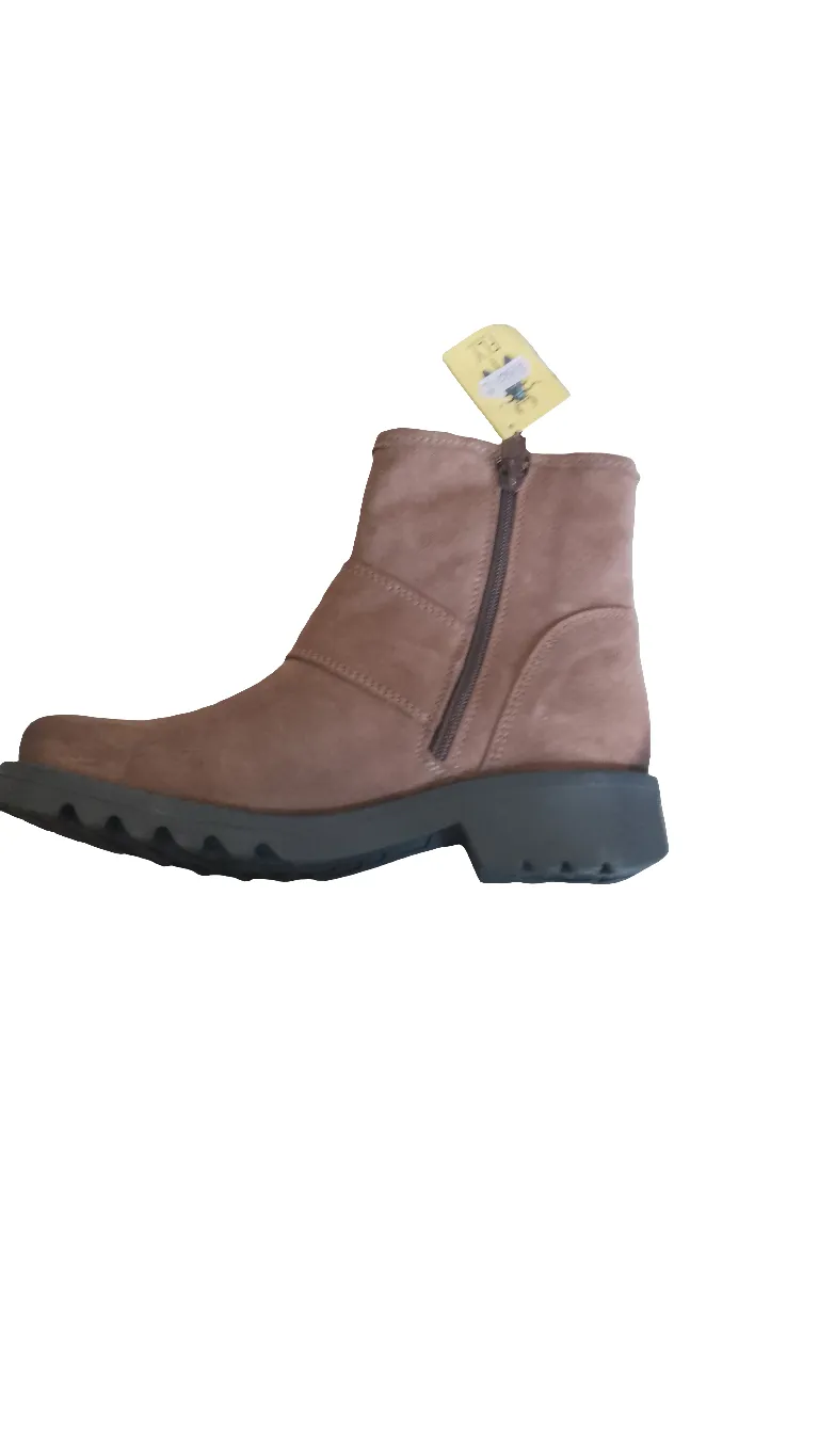 Fly London Rily Ankle Boot in Taupe Suede.