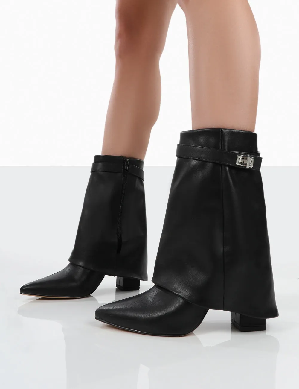 Fyre Wide Fit Black Pointed Toe Heeled Ankle Boots