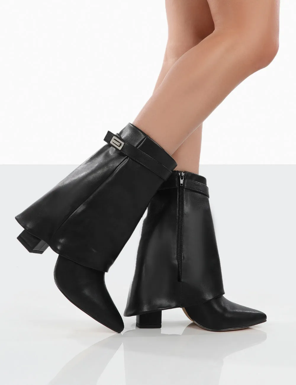 Fyre Wide Fit Black Pointed Toe Heeled Ankle Boots