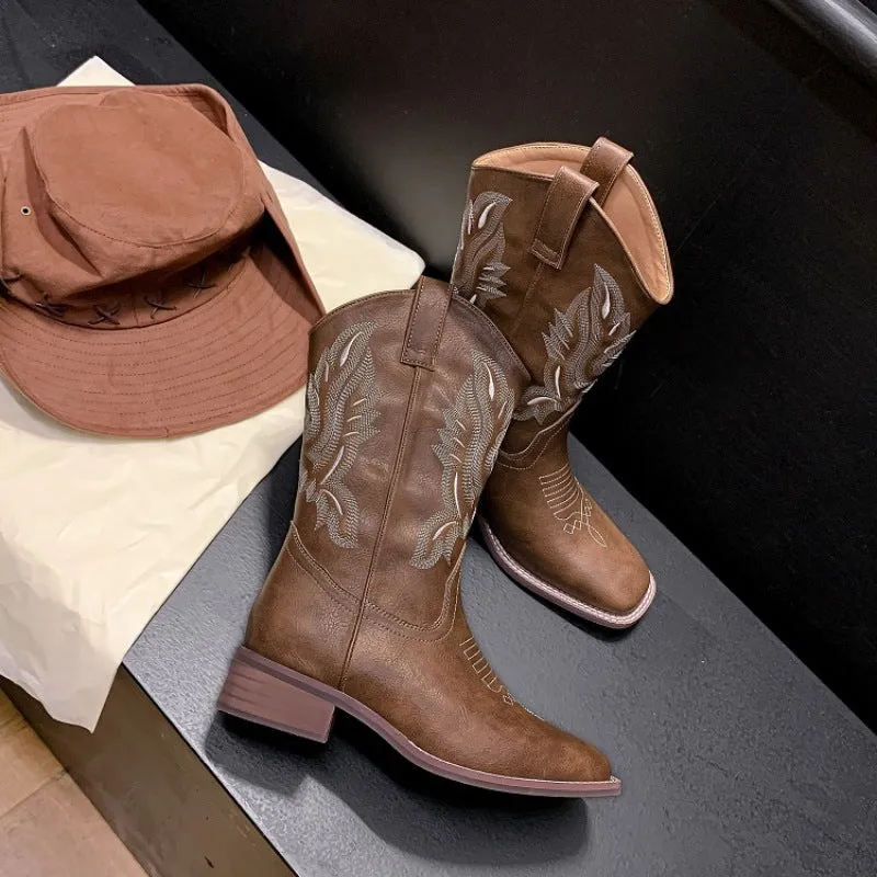 Gardenia Embroidery Cowboy Boots