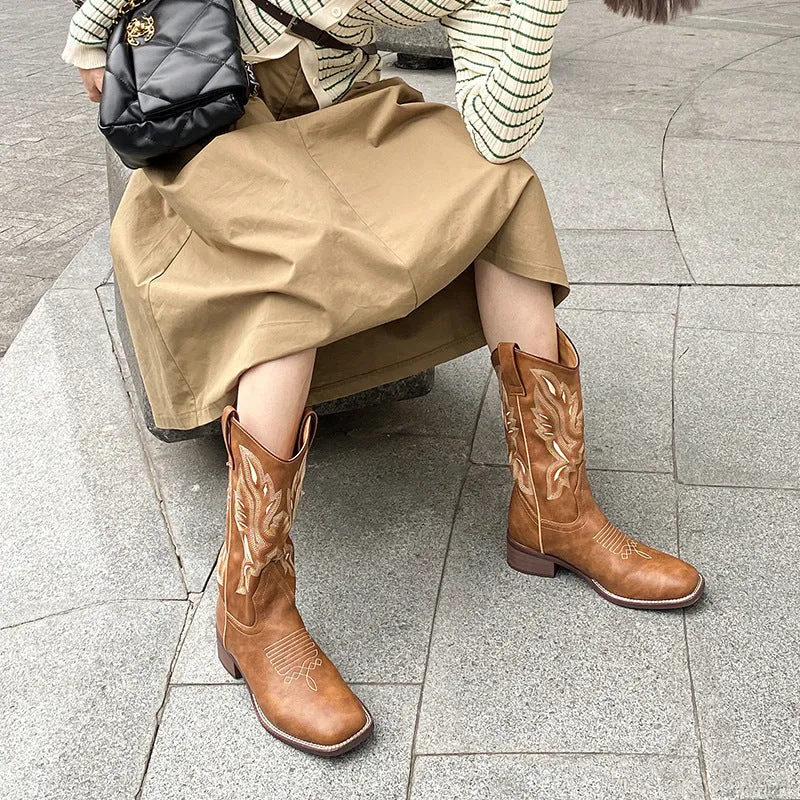 Gardenia Embroidery Cowboy Boots