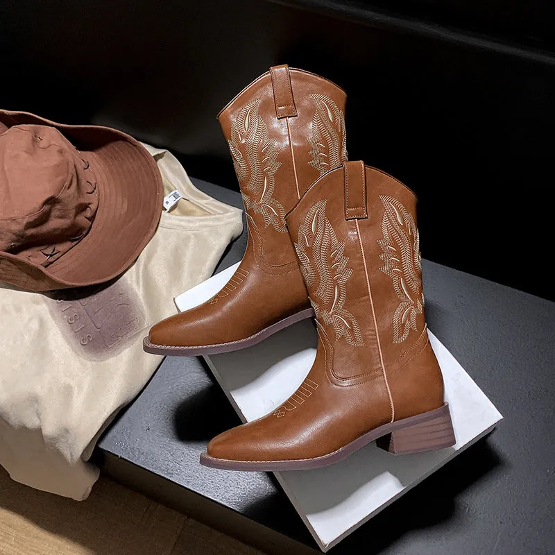 Gardenia Embroidery Cowboy Boots