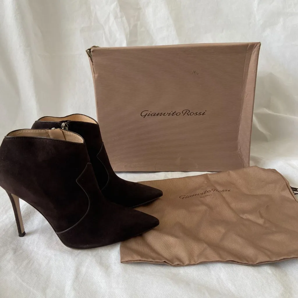 Gianvito Rossi Brown Suede Bootie, 37.5