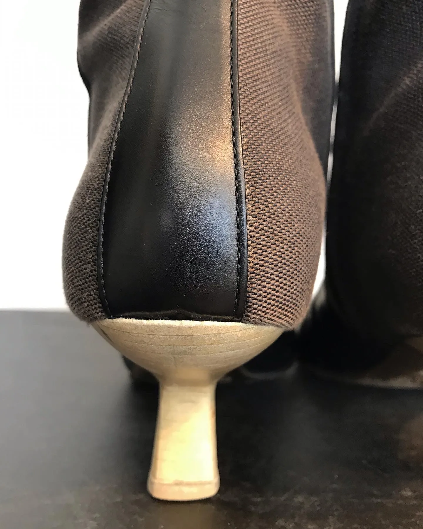 GUCCI Canvas Leather Pointed Toe Knee-High Boots