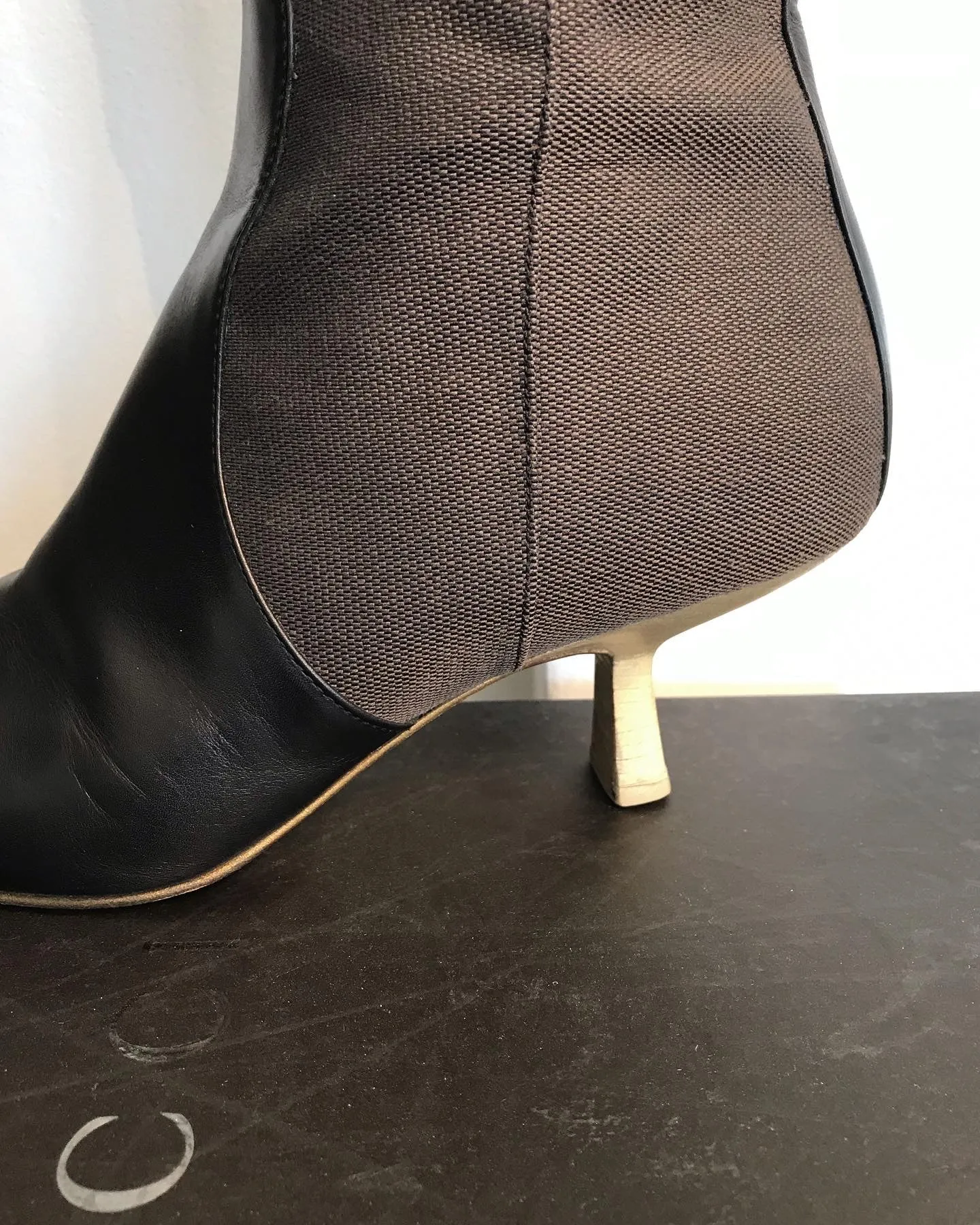 GUCCI Canvas Leather Pointed Toe Knee-High Boots