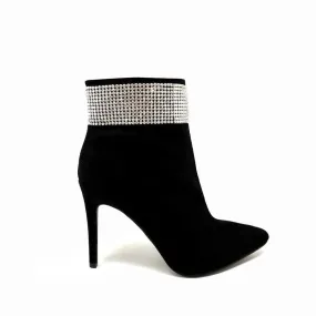 Harley Crystal Detail Ankle Boot In Black Faux Suede