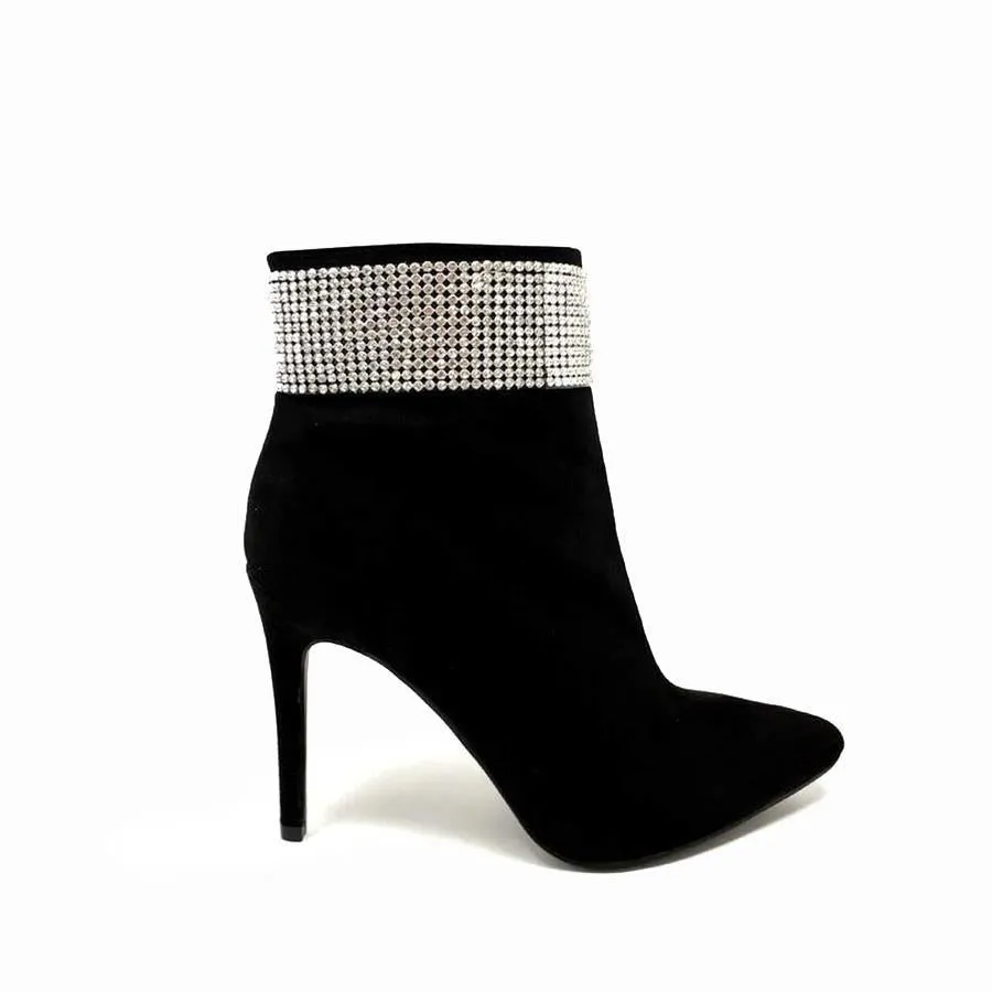Harley Crystal Detail Ankle Boot In Black Faux Suede