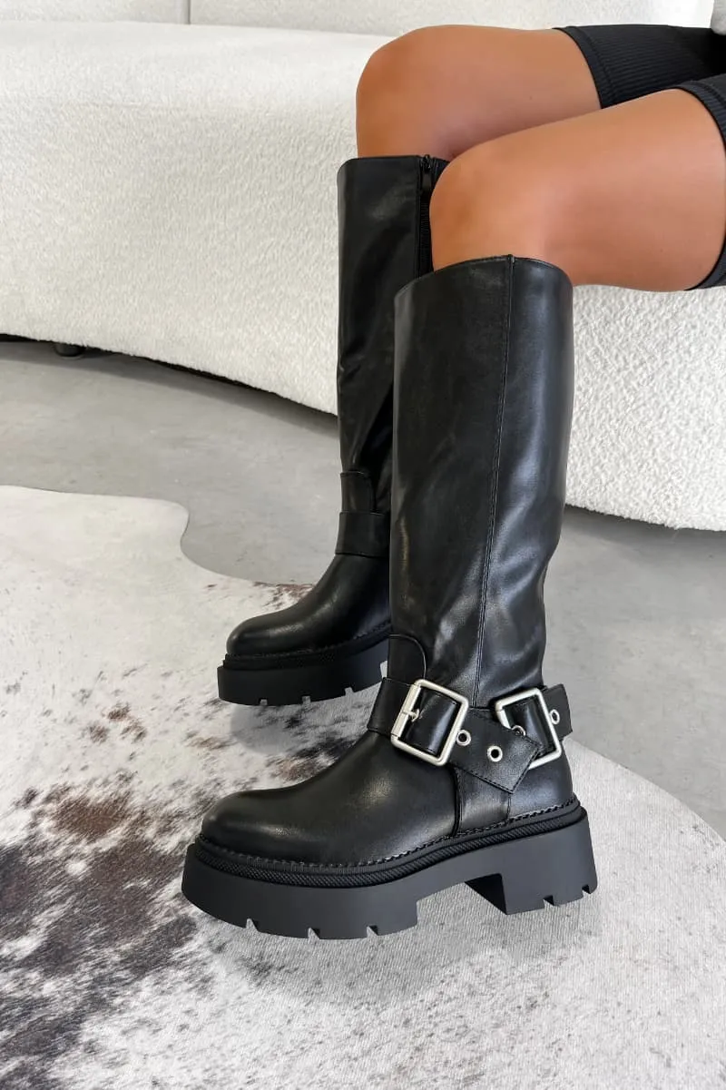 HAVANA Chunky Buckle Biker Boots - Black
