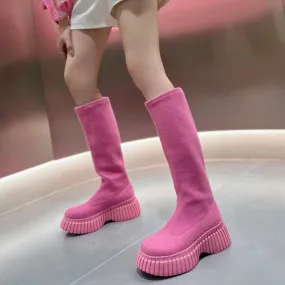 Hnzxzm Thick Heel Women Knee High Boots Fashion Slip On Shoes Autumn Winter Ladies Stretch Slim Long Booties