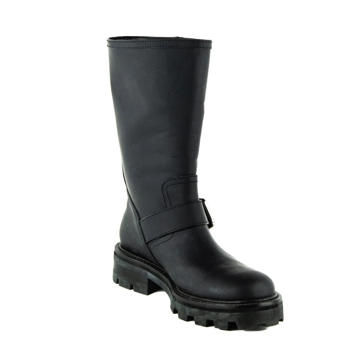 Jimmy Choo Black Matte Rubberised Leather Biker II Boots Size US 6 | EU 36