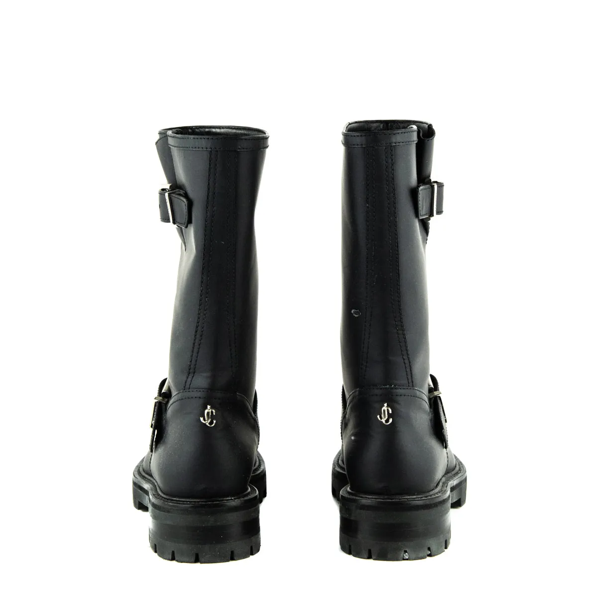 Jimmy Choo Black Matte Rubberised Leather Biker II Boots Size US 6 | EU 36