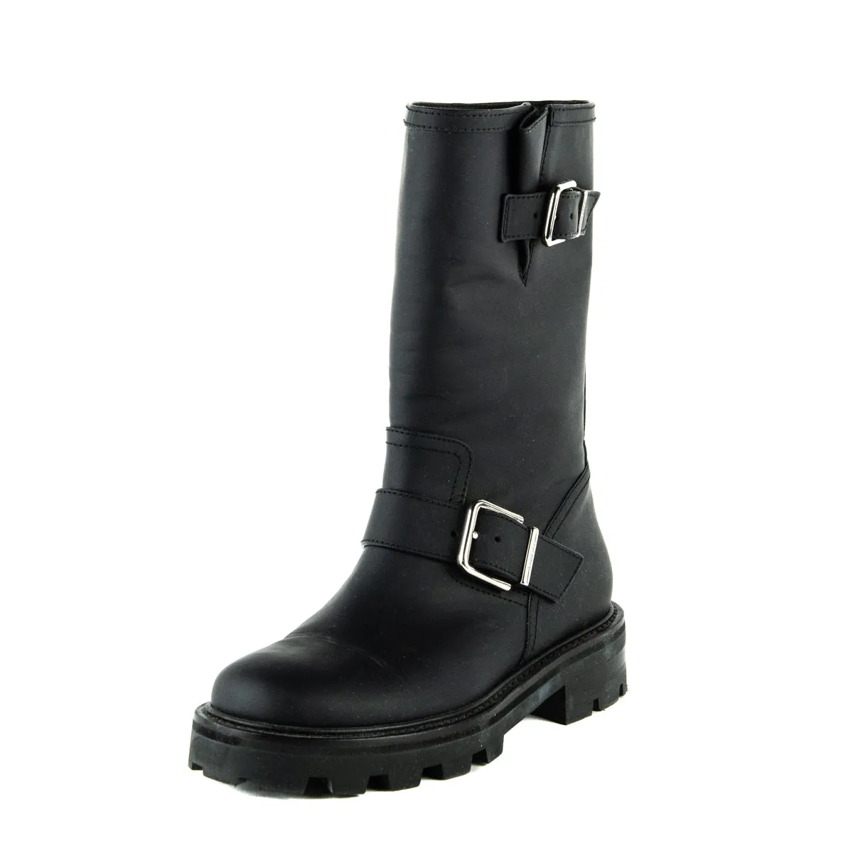 Jimmy Choo Black Matte Rubberised Leather Biker II Boots Size US 6 | EU 36