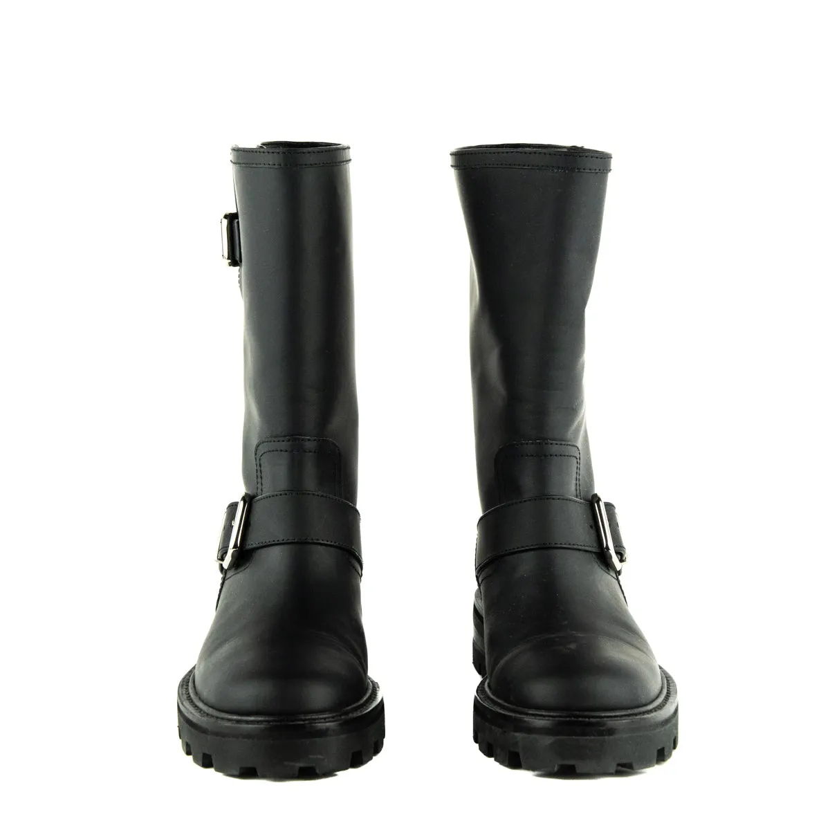 Jimmy Choo Black Matte Rubberised Leather Biker II Boots Size US 6 | EU 36