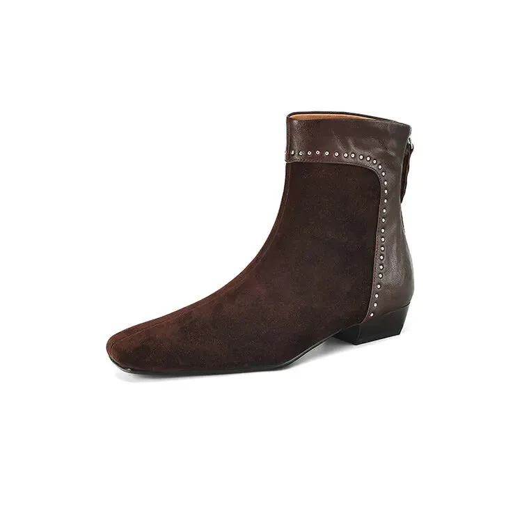 Joskaa NEW Autumn Women Boots Sheep Suede Leather Shoes for Women Square Toe Low Heel Shoes Rivet Ankle Boots Mixed Colors Modern Boots