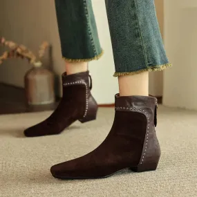 Joskaa NEW Autumn Women Boots Sheep Suede Leather Shoes for Women Square Toe Low Heel Shoes Rivet Ankle Boots Mixed Colors Modern Boots