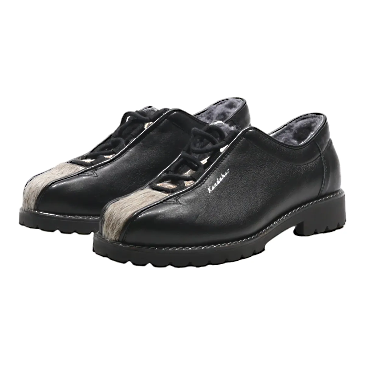 KANDAHAR Fleece Lined Snow Boots Black Leather Womens UK 2