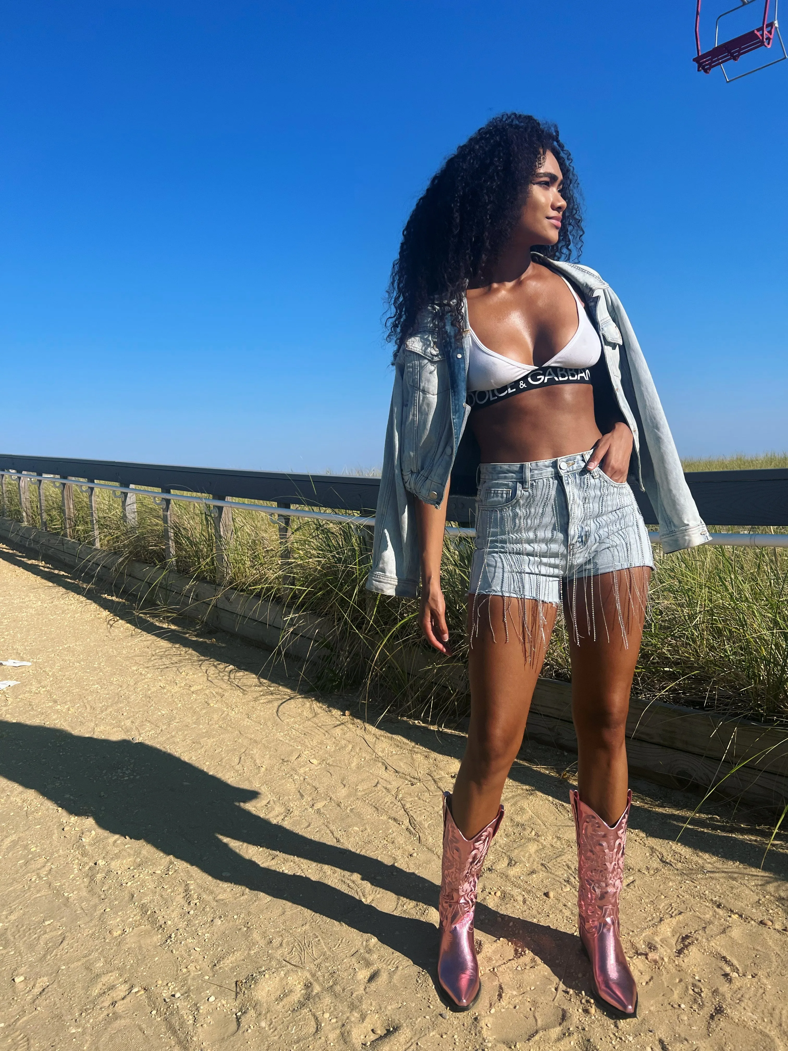 Lambert Frayed Denim Rhinestone Fringe Shorts