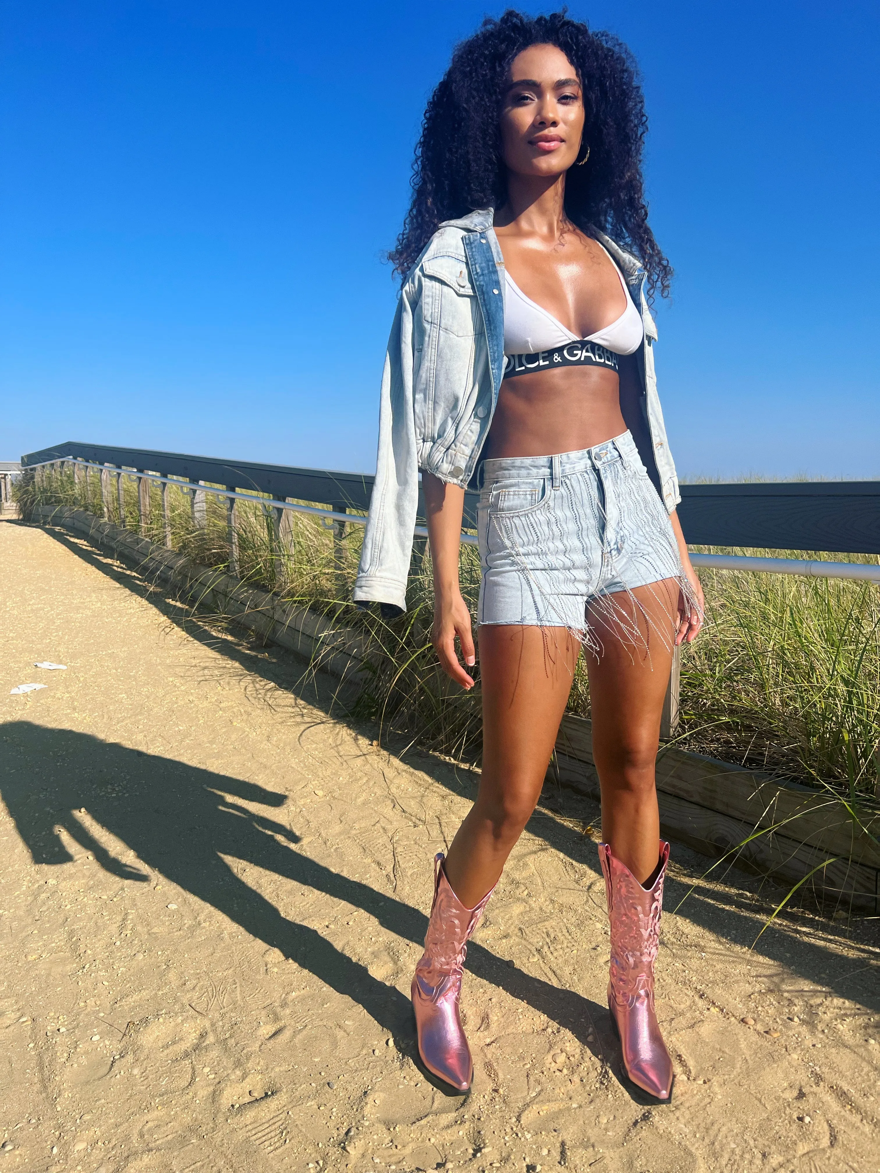 Lambert Frayed Denim Rhinestone Fringe Shorts