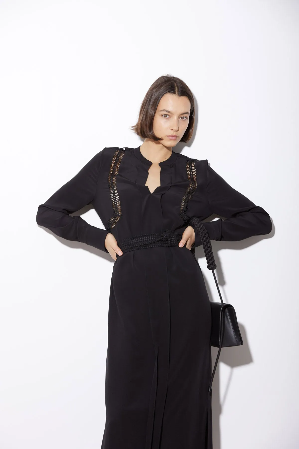 LATTICE DRESS BLACK
