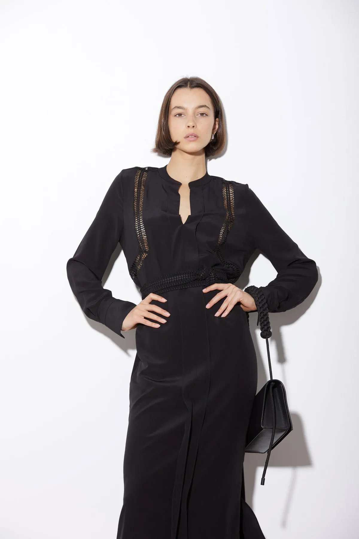 LATTICE DRESS BLACK