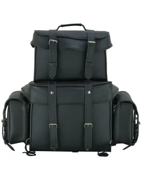 Leather Black PVC Large Four Piece Motorcycle Touring Tail Bag Leather Black PVC Large Four Piece Motorcycle Touring Tail Bag