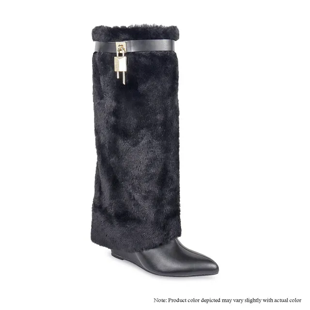 Liliana Mutto-1A Fur Wedge Knee High Boots