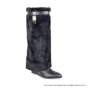 Liliana Mutto-1A Fur Wedge Knee High Boots