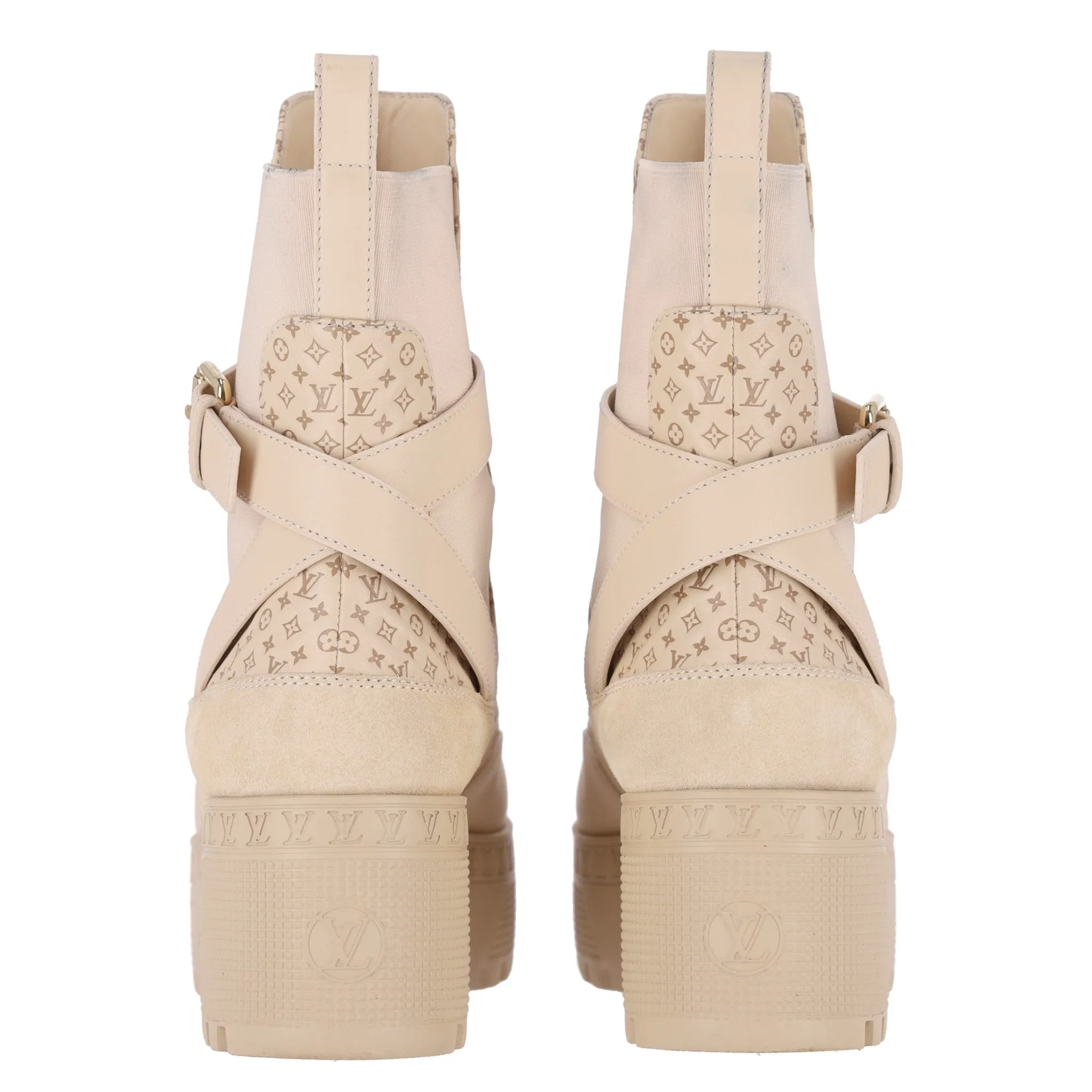 Louis Vuitton Suede 'LV'  Logo Embossed Laureate Platform Desert Boots. Size 37
