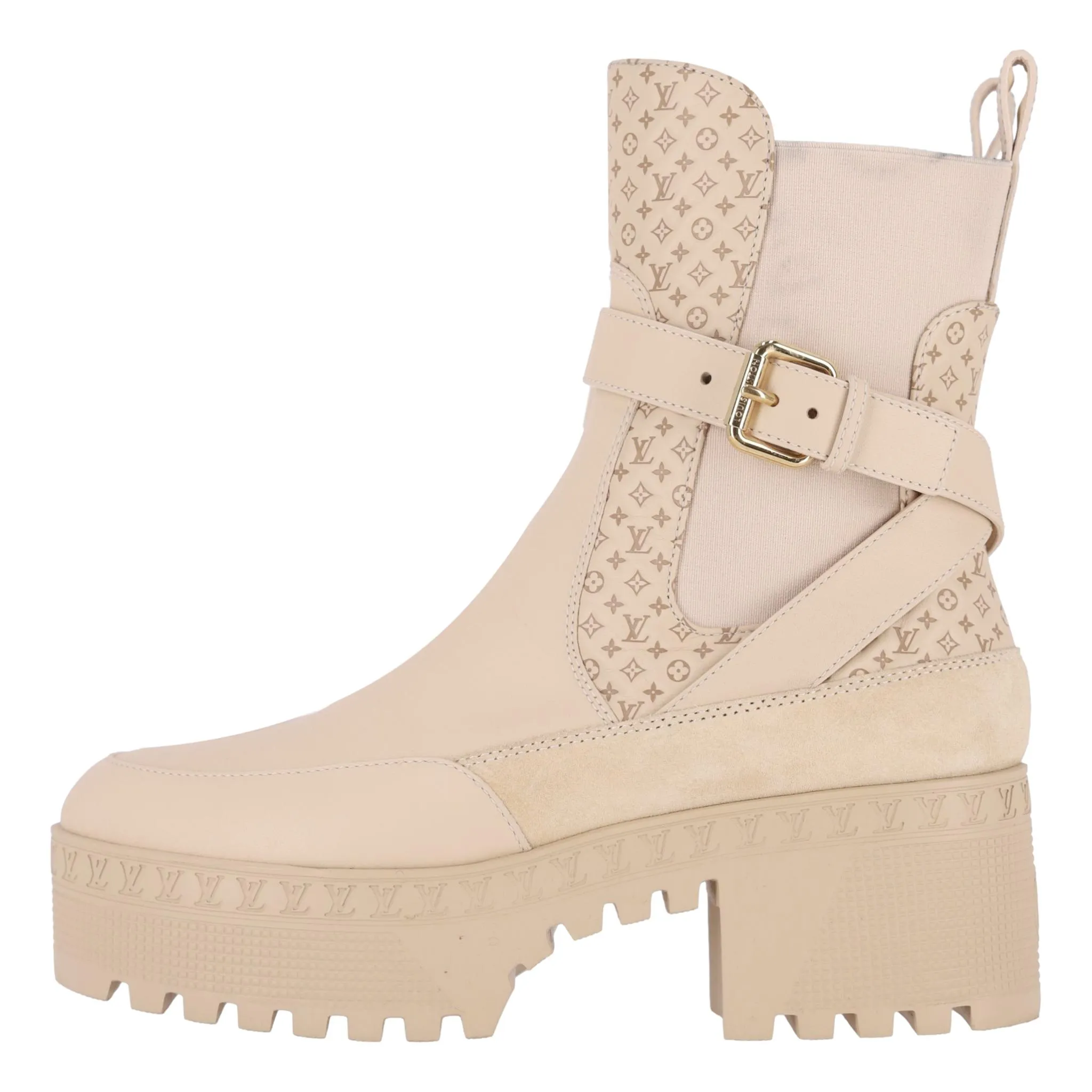 Louis Vuitton Suede 'LV'  Logo Embossed Laureate Platform Desert Boots. Size 37