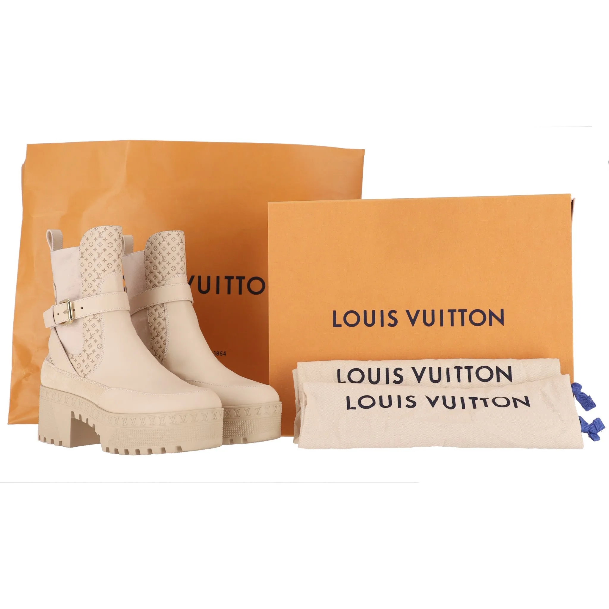 Louis Vuitton Suede 'LV'  Logo Embossed Laureate Platform Desert Boots. Size 37