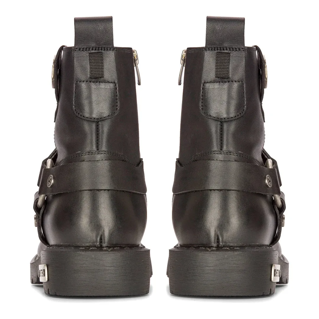 Mens Black Leather Motorcycle Boots Western Rock Punk Metal Toe Ankle Boot