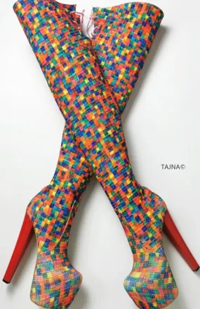 Multi Colour Knee High Platform Boots