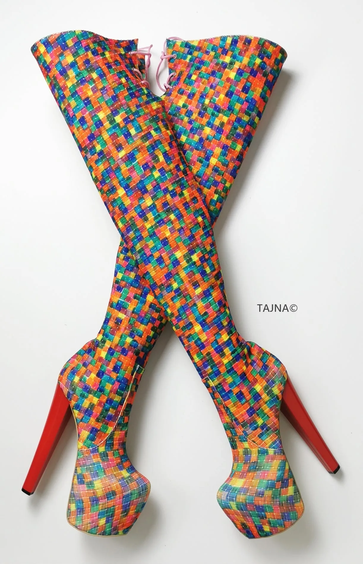 Multi Colour Knee High Platform Boots