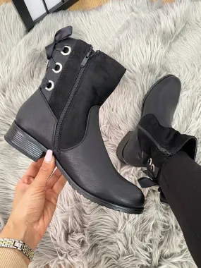 Nash Tie Ribbon Back Faux Suede Ankle Boots