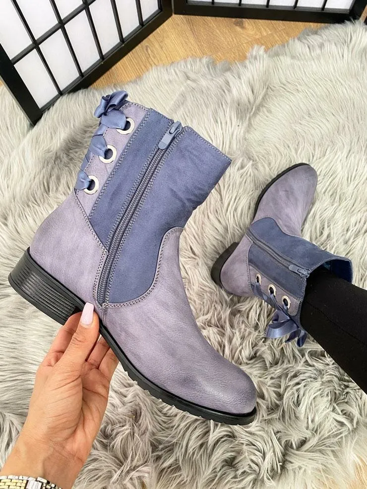Nash Tie Ribbon Back Faux Suede Ankle Boots