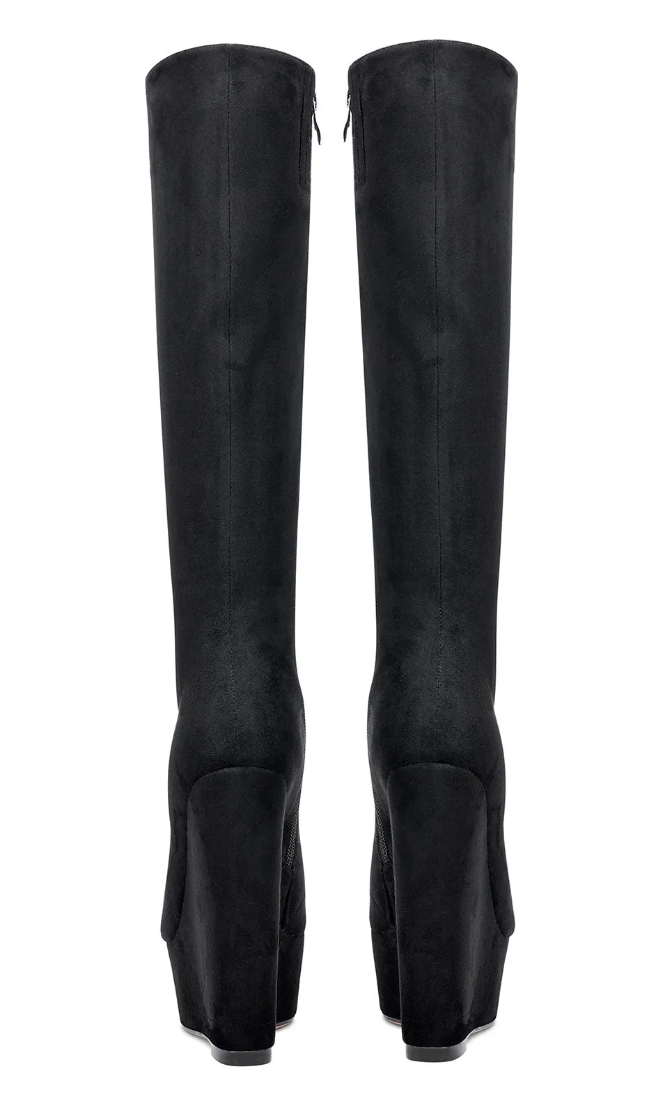 NobleOnly Women's High Heels Platform Wedge Mid Calf Boots Round-Toe Lace-Up Boot with Zipper Basic Office Boot 6" Heel Shoes