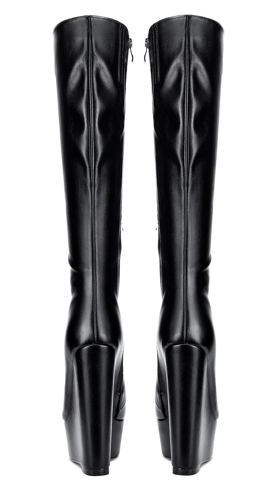 NobleOnly Women's High Heels Platform Wedge Mid Calf Boots Round-Toe Lace-Up Boot with Zipper Basic Office Boot 6" Heel Shoes