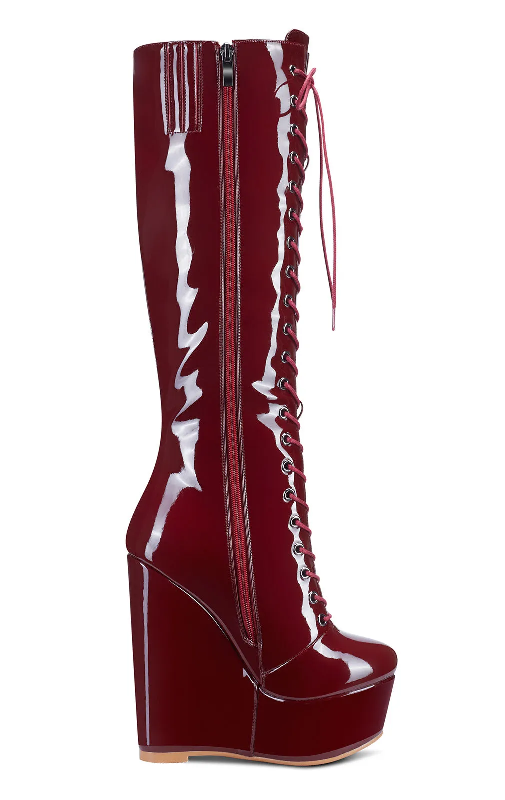 NobleOnly Women's High Heels Platform Wedge Mid Calf Boots Round-Toe Lace-Up Boot with Zipper Basic Office Boot 6" Heel Shoes